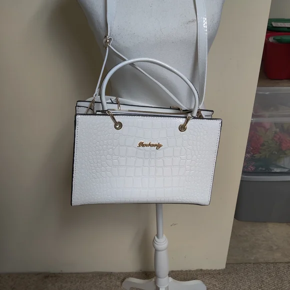 Danbooty White Croc-Embossed Women's Bag Pu Leather Shoulder Bag, White - Picture 2 of 15